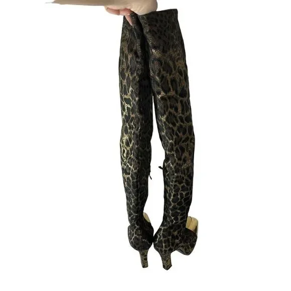 Saint Laurent Gold and Black Over the Knee Boots - Picture 10 of 14
